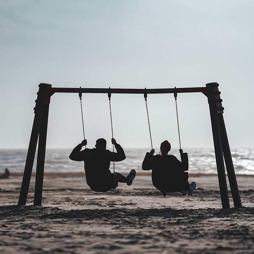 beach, swing, couple